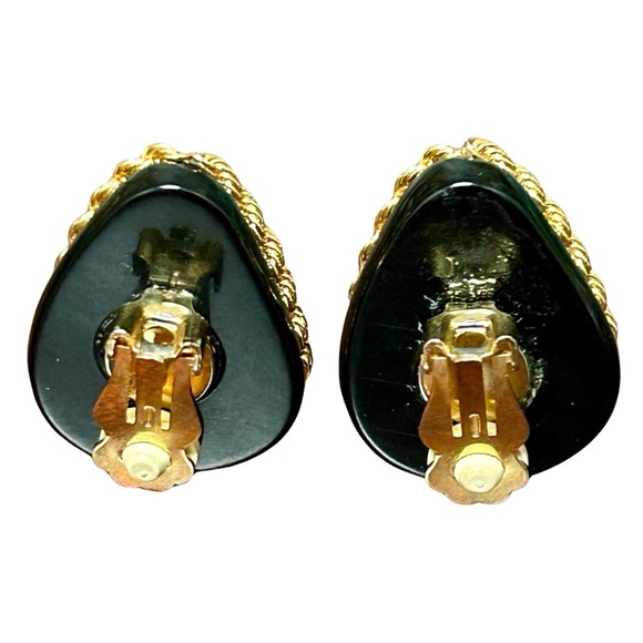 Elegant Black and Gold Earrings with Pearl Accent - Picture 3 of 3